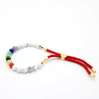 Pulseira fio vermelho com Khaulite branco e Chakras em prata 925