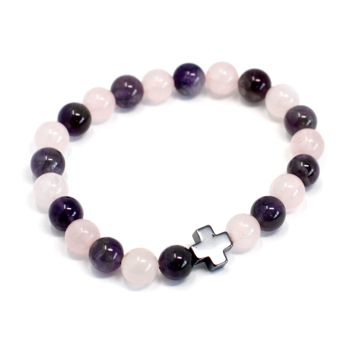 2 Pulseira com Pedras Preciosas-Amor-Ametista e Quartzo rosa