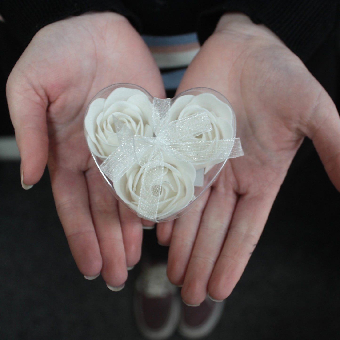 Set de 3 flores de Sabão Caixa Coração - rosas Branca