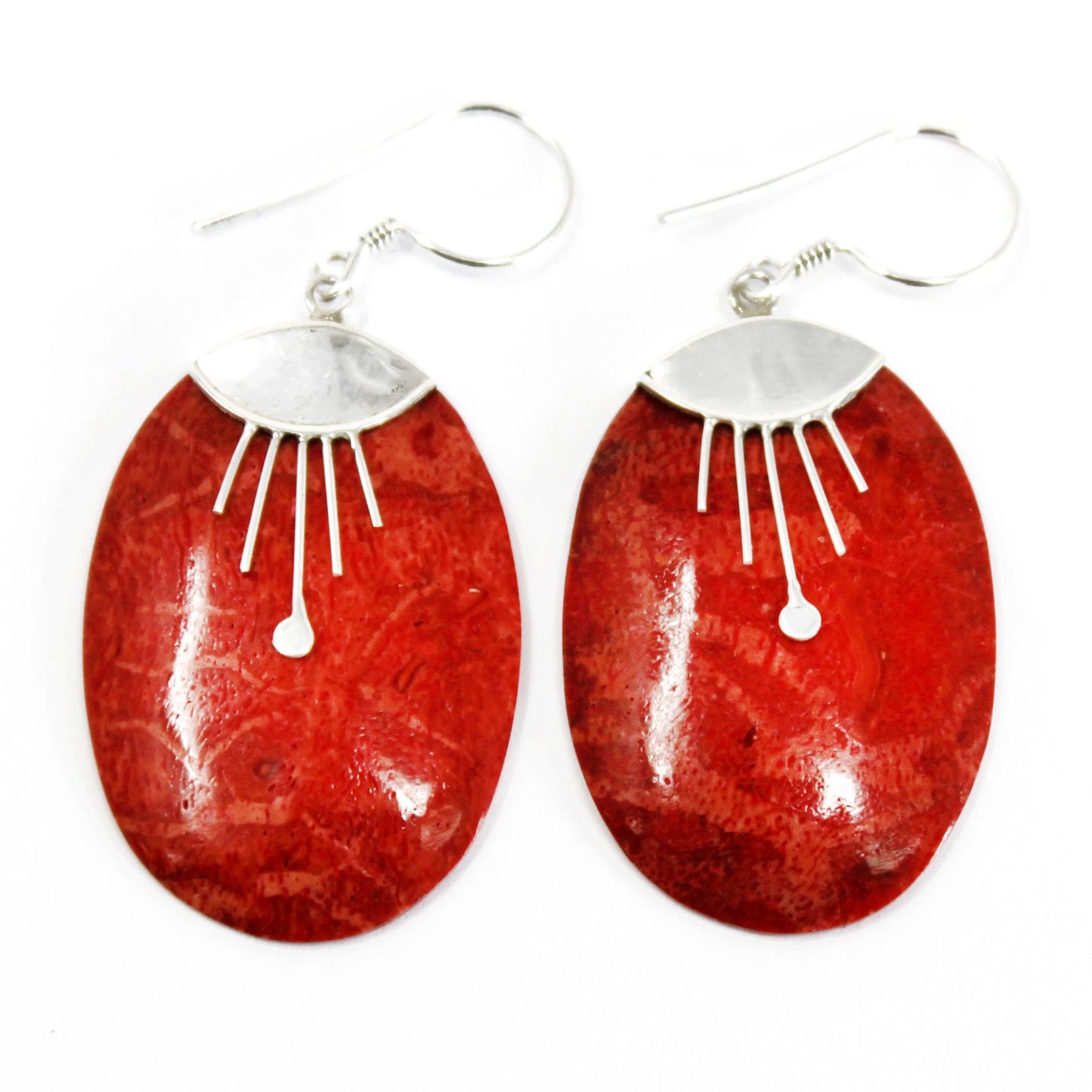 Pendentes de Prata e coral - Oval