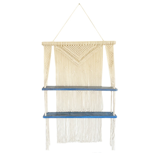 prateleiras Pingentes de Macramé Natural - Azul