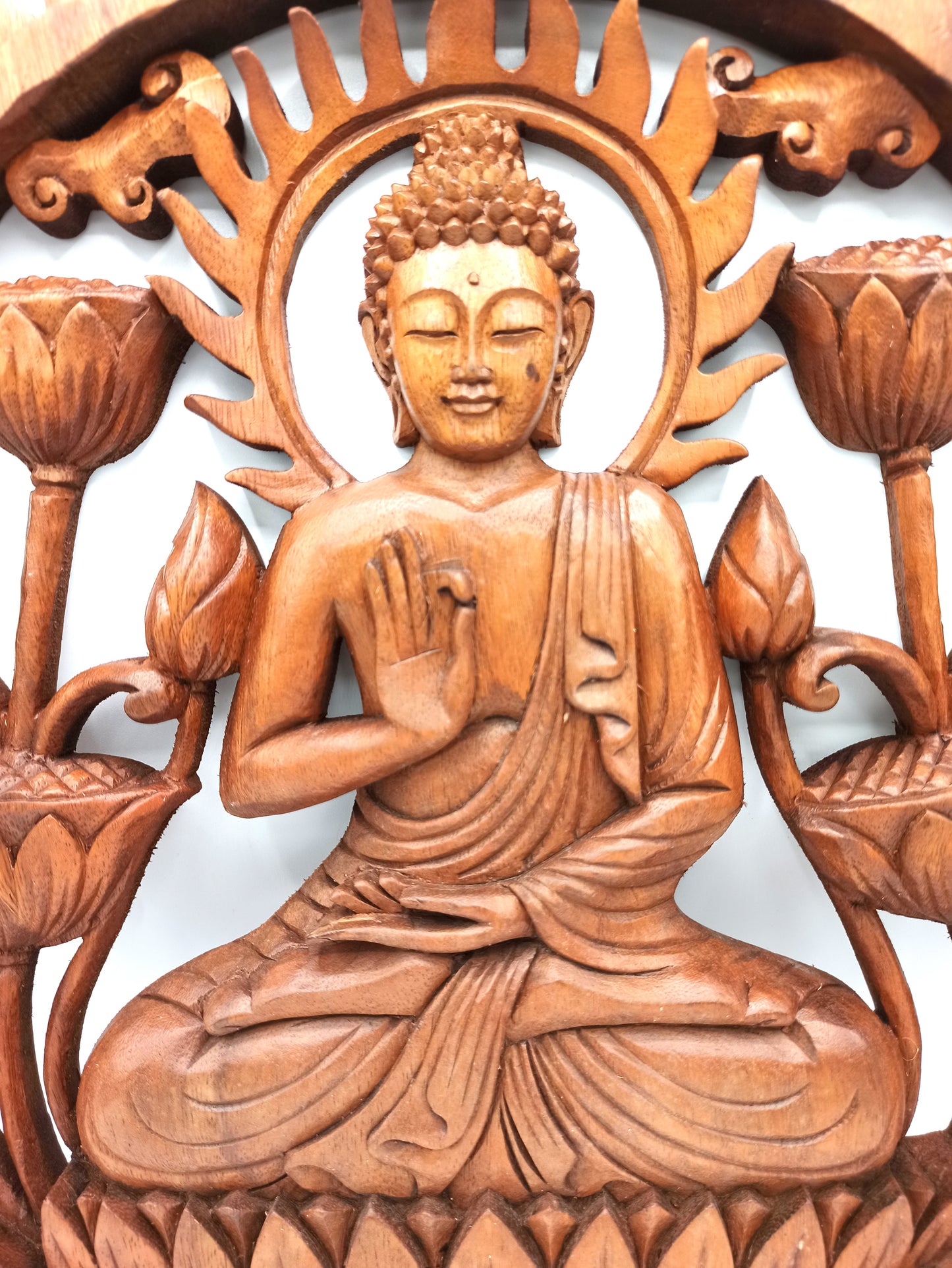 painel de madeira de Buddha e Lotus - 40cm