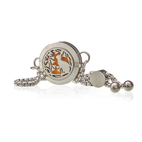 Pulseira de Corrente de Aromaterapia - Gato e Flores - 20mm