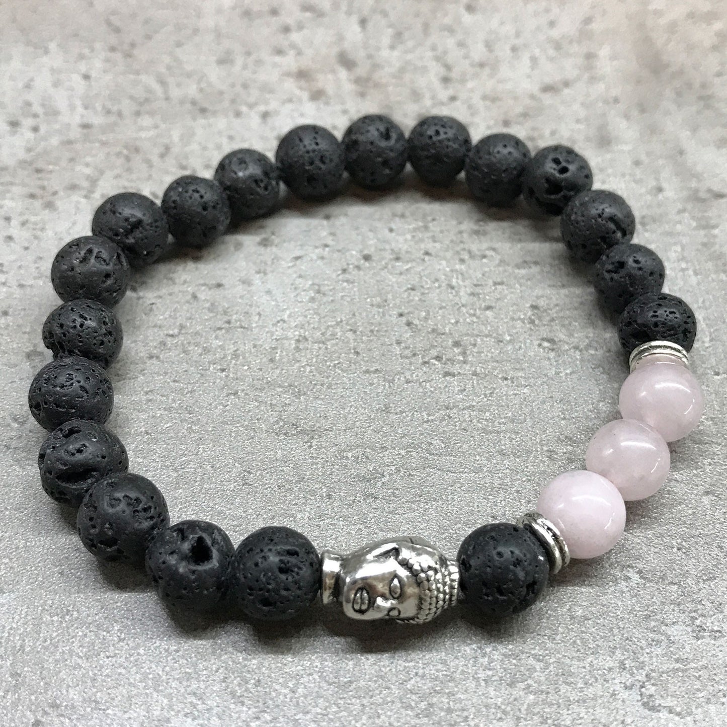 Pulseira de Pedra de Lava - Buda - Quartzo Rosa