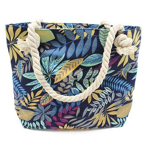 Bolso shopper com asa de corda - flores azuis